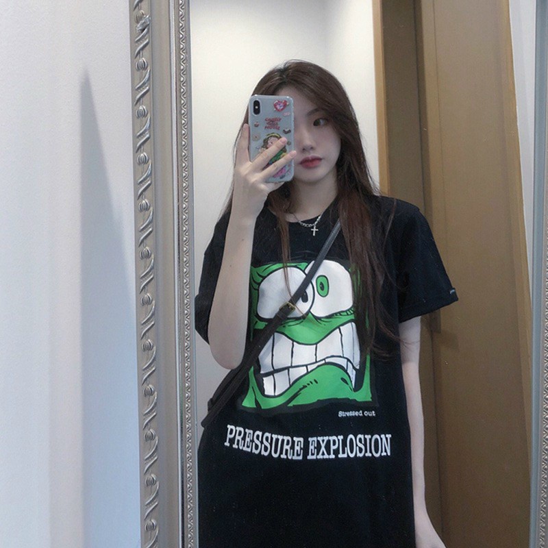 Áo thun mặt xanh RUBY chất cotton 4 chiều, from rộng tay lỡ, unisex, nam nữ mặc được freesize dưới 60kg