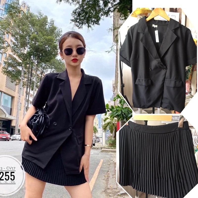 (Có Ảnh Thật ) BIGSIZE Set áo cổ vest blazer S255 (có bán lẻ áo cổ vest A193 + Chân váy dập li nhí CV17) Blazer | BigBuy360 - bigbuy360.vn