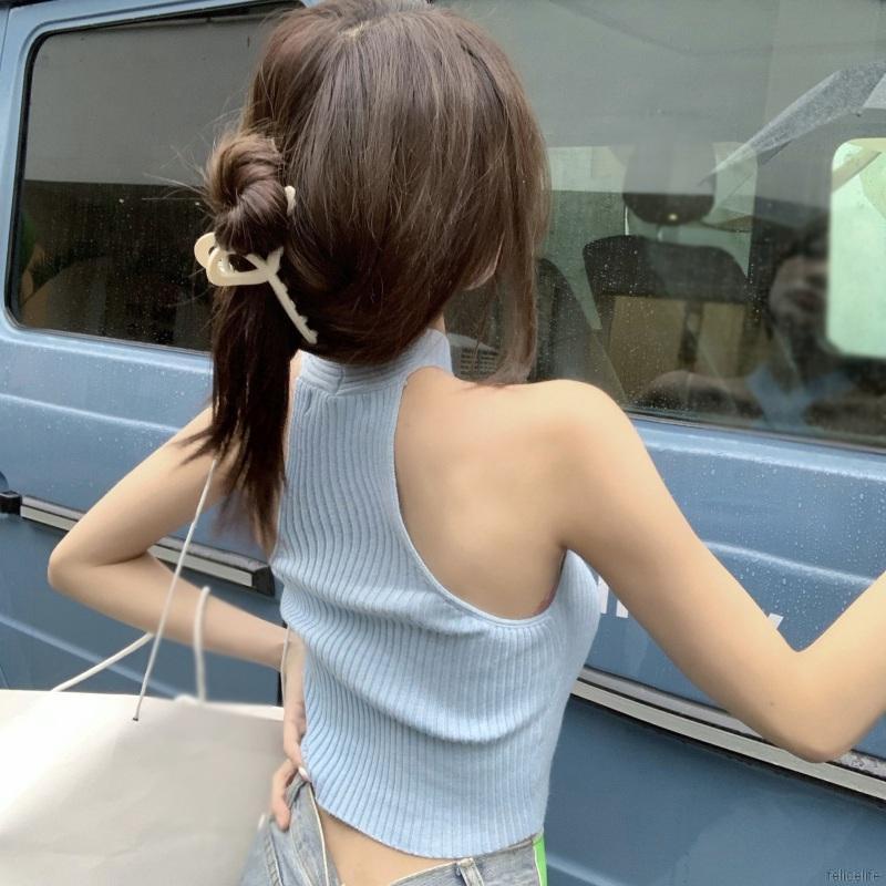 Áo dệt kim hai dây màu trơn dáng ôm hở rốn gợi cảm cho nữ