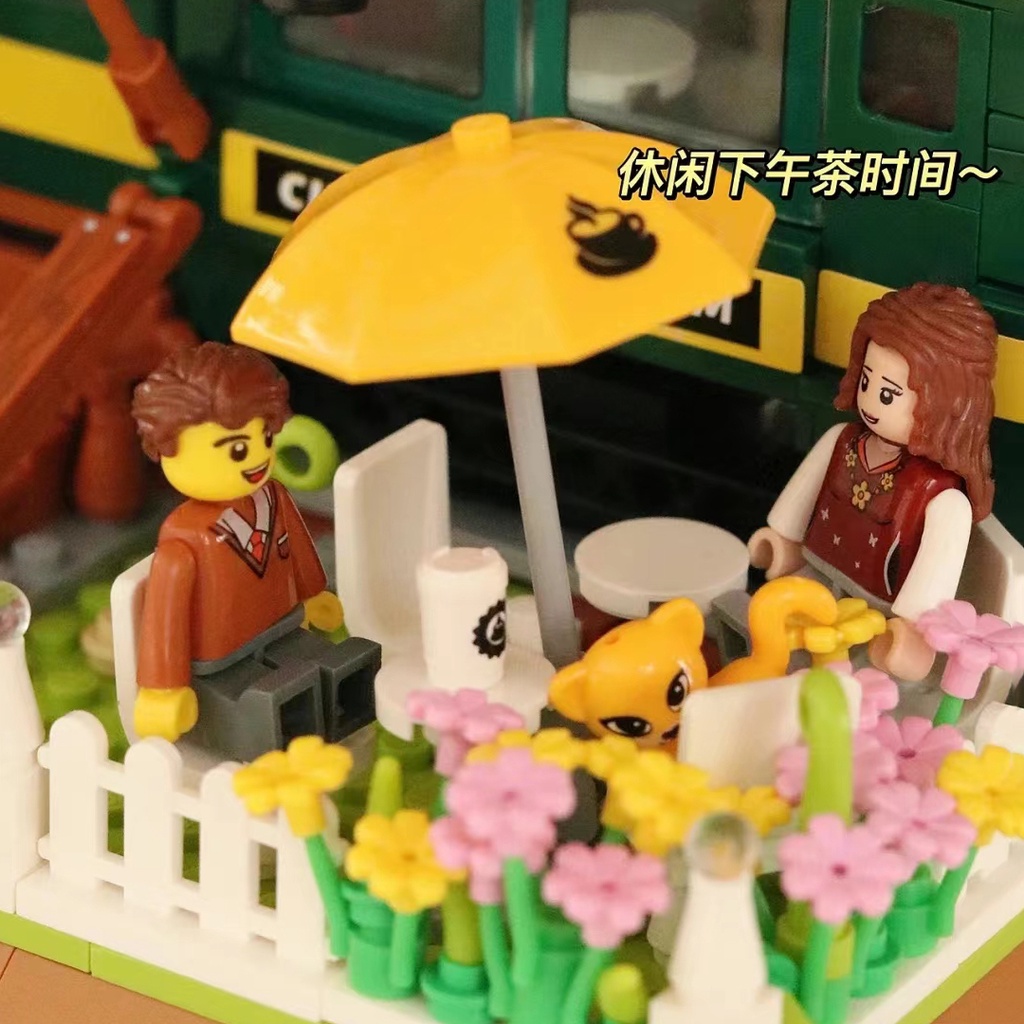 Set 1081 Mảnh Đồ Chơi Lắp Ráp Mô Hình Tàu Lửa Quán Cà Phê Mini Sáng Tạo