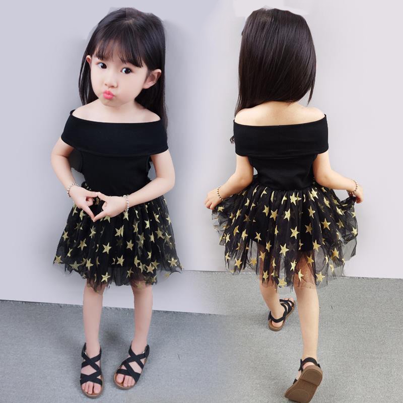 Đầm cotton trễ vai mùa hè cho bé gái