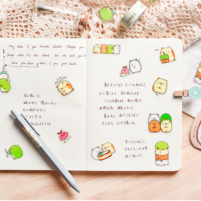 Set 50 Miếng Dán Trang Trí Sổ Lưu Niệm Họa Tiết Gấu Dễ Thương