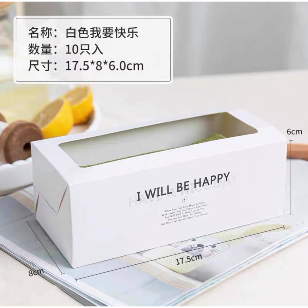 Hộp Giấy đựng bánh gato cuộn/cookie/su kem trắng