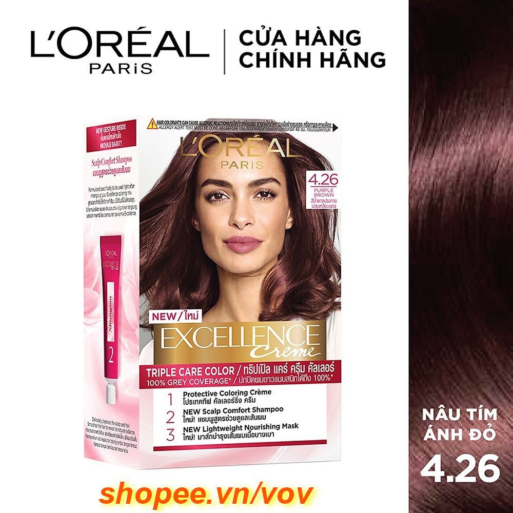 Thuốc nhuộm tóc #4.26 Loreal Excellence Creme (Nâu tím ánh đỏ) 100% chính hãng, vov cung cấp & bảo trợ.