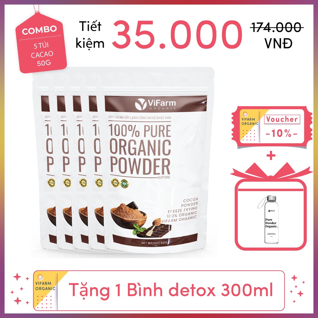 Bột Ca Cao Nguyên Chất 100% 50g, Bột Cacao không đường, Hỗ Trợ Giảm Cân, Ăn Kiêng