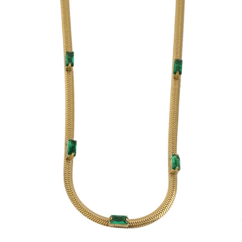 Dây Chuyền Thép Titan Đính Đá Zircon Ngọc Lục Bảo Phong Cách Âu Mỹ Sang Trọng