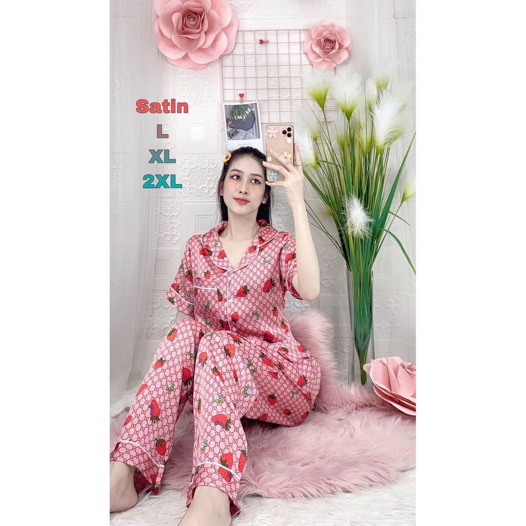 ĐỒ BỘ PIJAMA LỤA SATIN IN HÌNH QUẦN DÀI TAY NGẮN | WebRaoVat - webraovat.net.vn