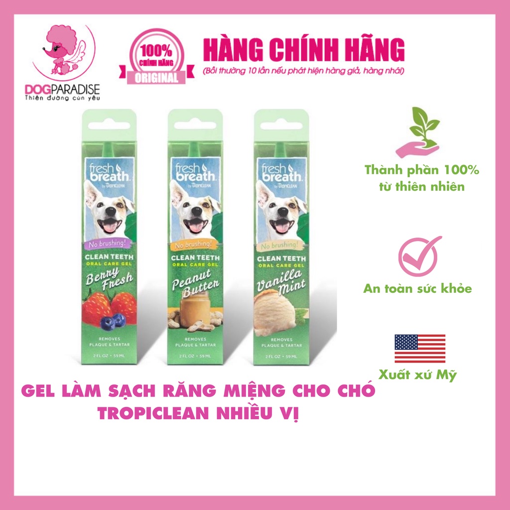 Gel làm sạch răng miệng cho chó Tropiclean tiện lợi nhiều vị 59ml - Do