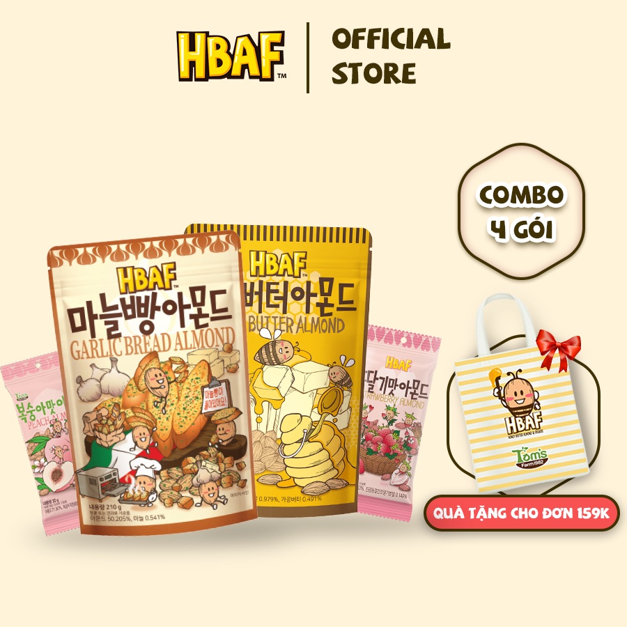 Combo Hạnh nhân tẩm vị HBAF Mix 4 Vị Hot Hàn Quốc