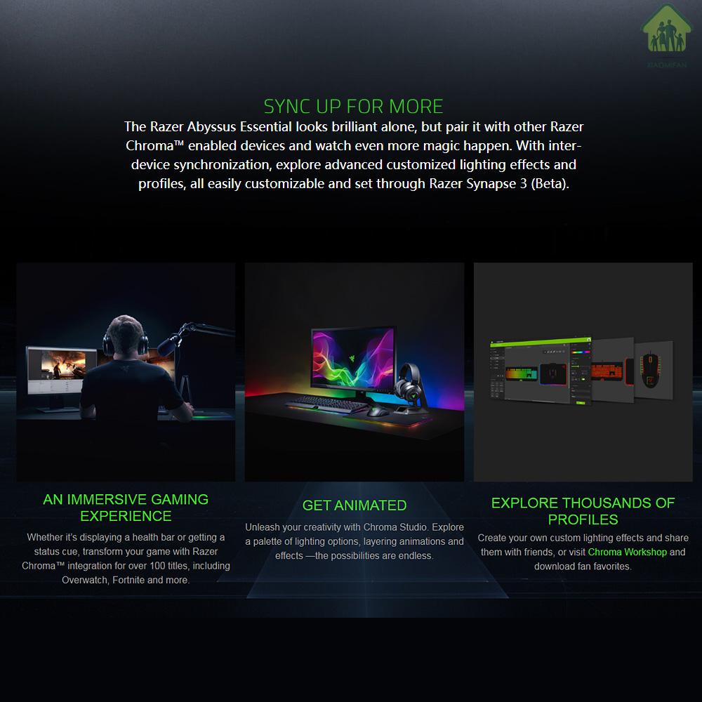 XF Razer Abyssus Essential Optical Gaming Mouse w/True 7200 DPI Optical Sensor/3 Hyperesponse Buttons Powered by Razer Chroma Ambidextrous Ergonomic Wired Computer Mice for Windows PC Gamers