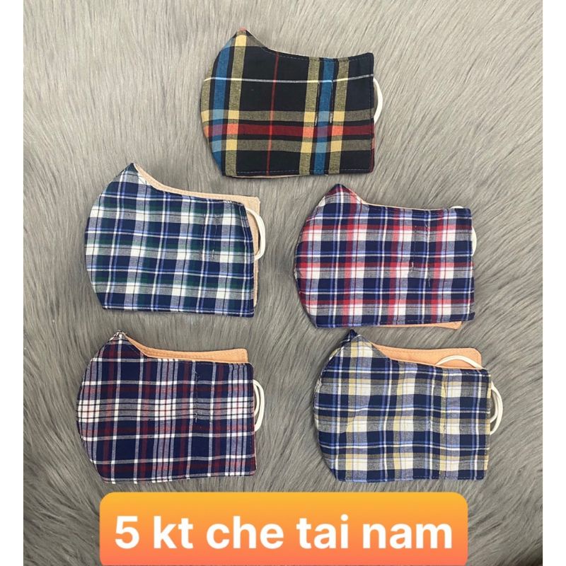 Khẩu trang vải che tai cao cấp màu kẻ 3 lớp