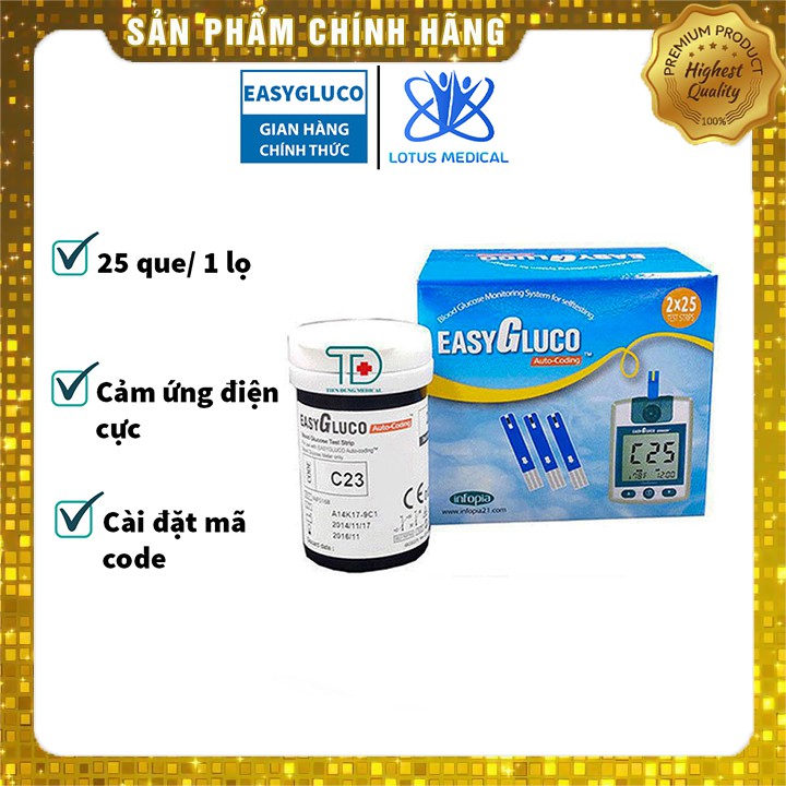 Hộp 25 Que thử đường huyết EASY GLUCO  - Que thử tiểu đường Easy Gluco