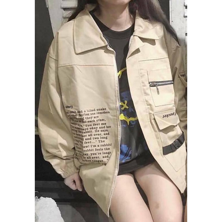 Áo Khoác Jean Kaki TÚI DÂY KÉO 2 MÀU Ulzzang Unisex 1hitshop