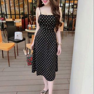 Đầm xòe maxi lửng 2 dây hở lưng