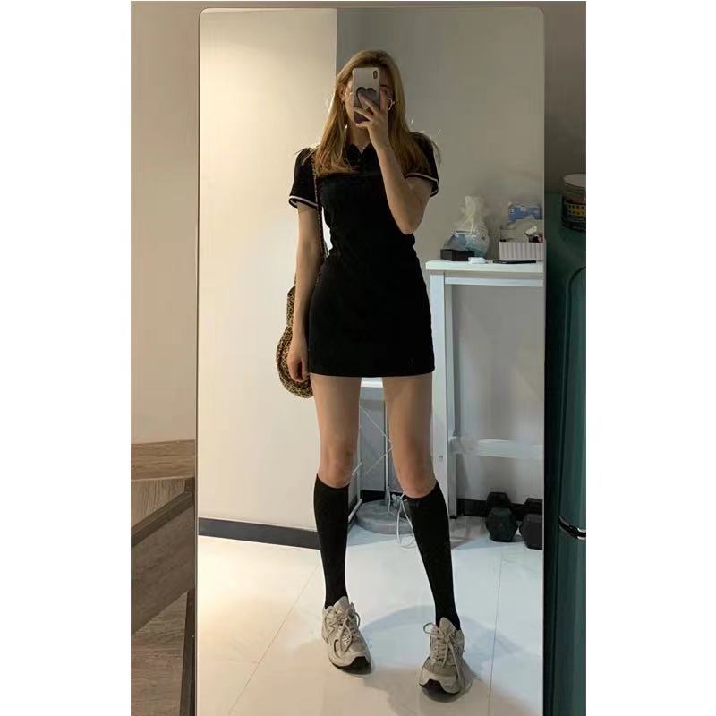 Đầm Thun Polo Tay Ngắn Màu Trơn In Hình Gấu Dễ Thương Thời Trang 2021 Cho Nữ