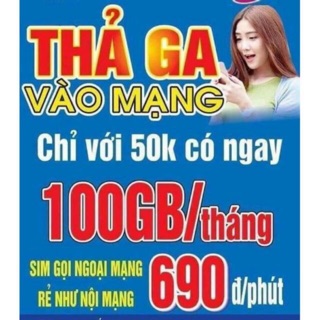 Sim 4G Vina 100GB/tháng, cước phí chỉ 50k/tháng