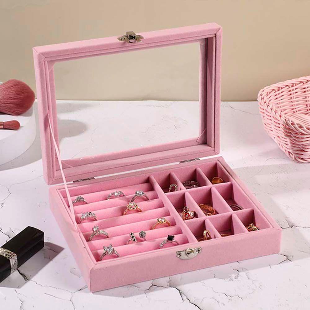Hộp Đựng Trang Sức Màu Hồng Có Nắp Kính Chống Bụi Ốp