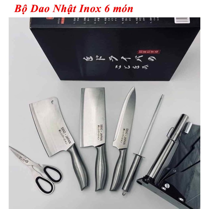 [SALE OFF ] Bộ dao Inox 6 món Nhật Bản hàng cao cấp kèm khay đựng