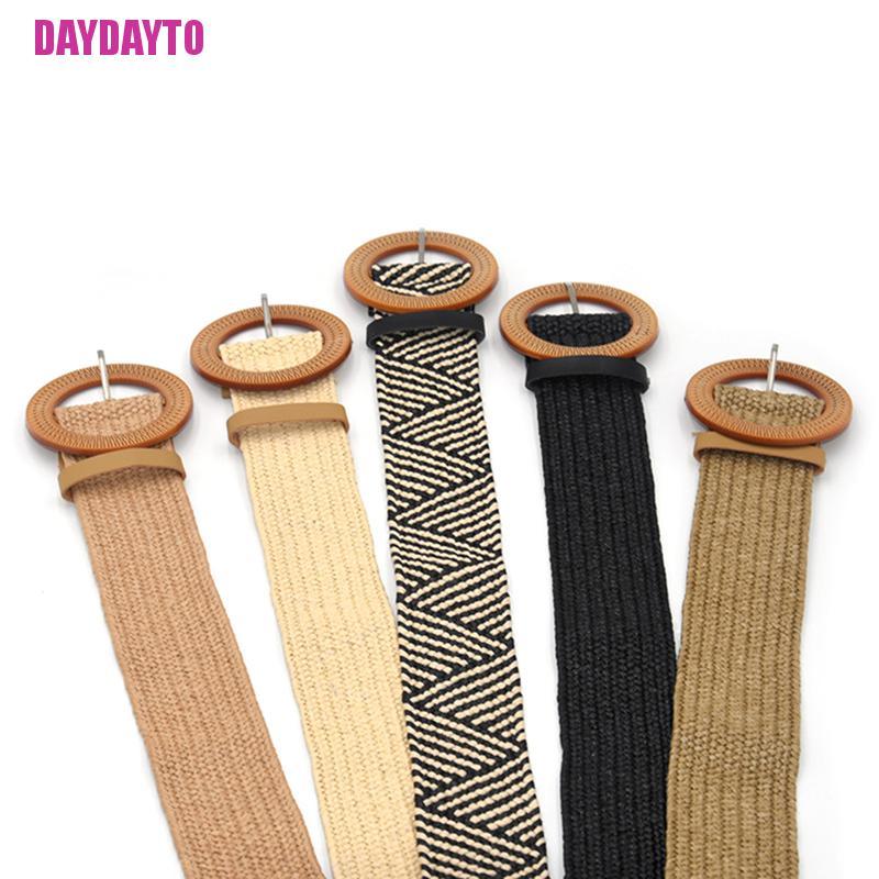 Thắt Lưng Đan Rơm Co Giãn Có Khóa Tròn Phong Cách Boho Cổ Điển Thời Trang Mùa Hè Cho Nữ