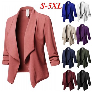 Women Collar Suit Jacket Ladies 3/4 Sleeve Blazer Cardigan