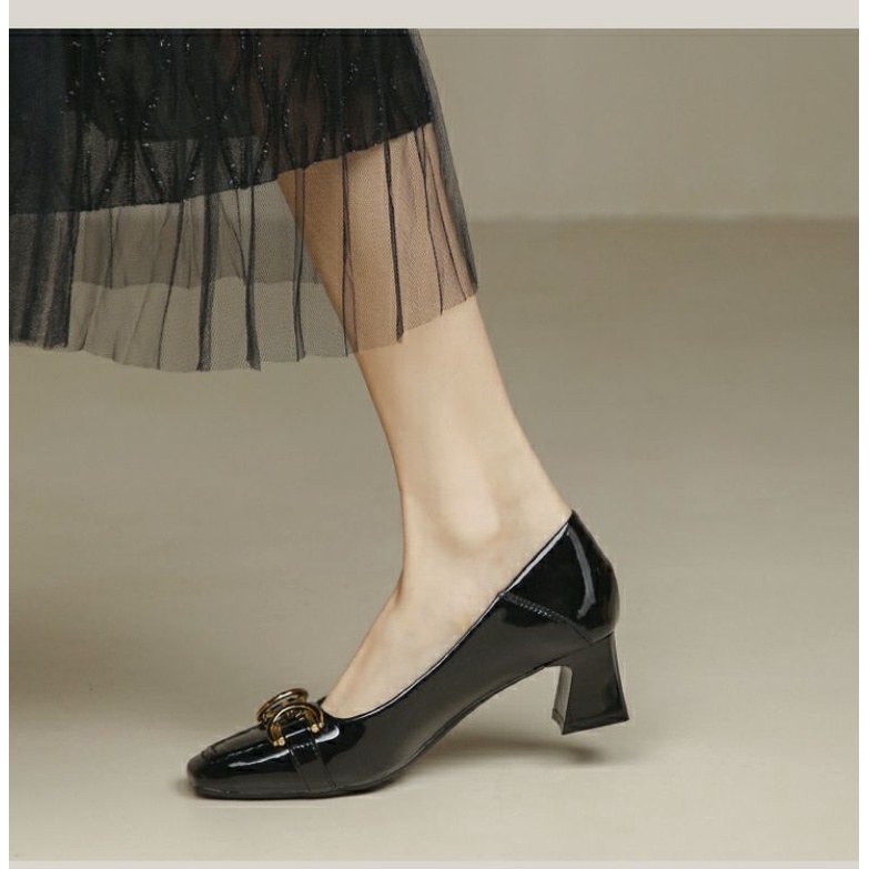 Giày công sở da mềm khoá ngang gót vuông 5 phân lên chân sang chảnh giày công sở giày cao gót đẹp