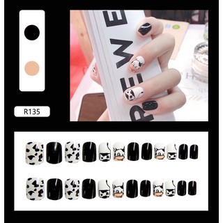 SET 24 MÓNG TAY GIẢ BÒ SỮA DÁNG NGẮN R135( KÈM KEO + DŨA MÓNG)