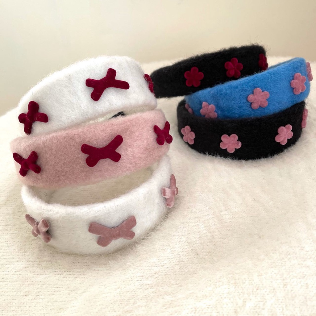 Băng Đô Cài Tóc Bản Rộng Đính Hoa Nhỏ Phong Cách Retro