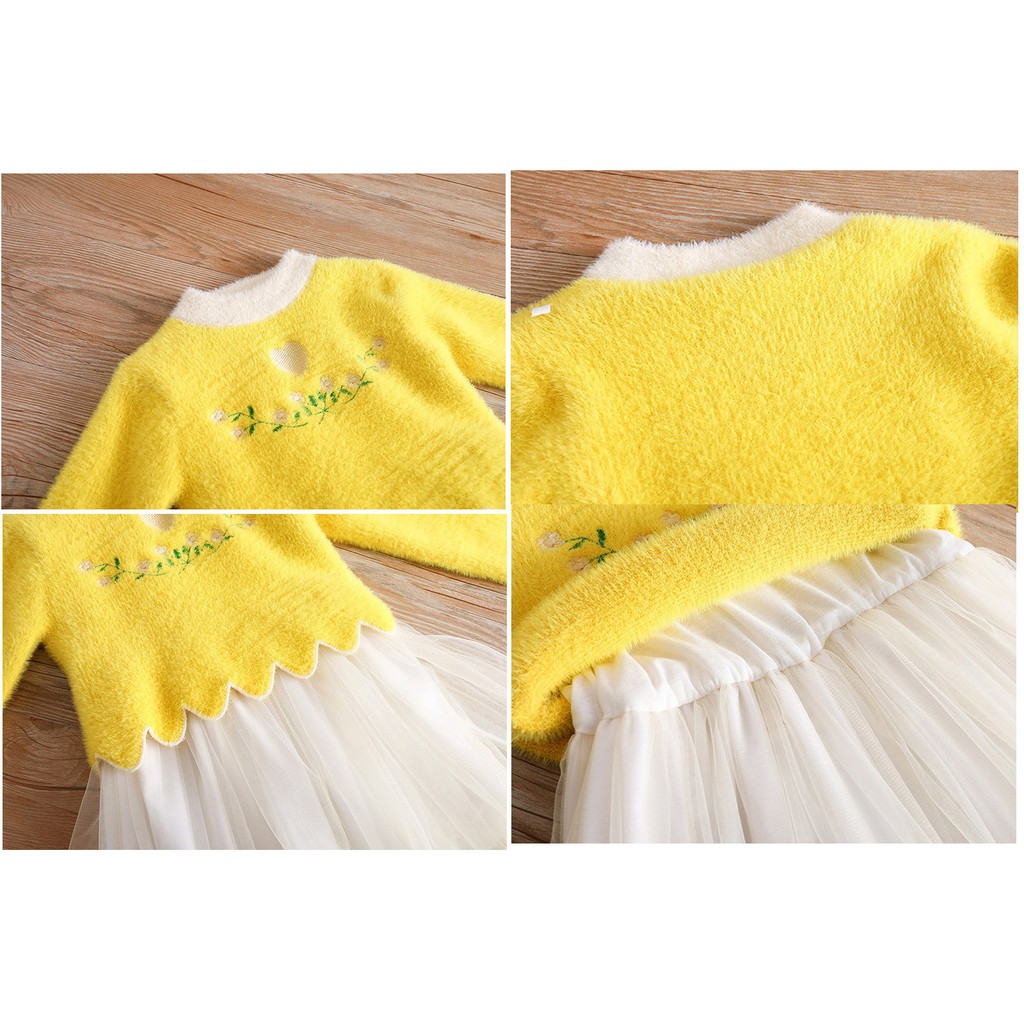 Váy len công chúa bé gái lớn size 14-30kg hàng Quảng Châu thêu hoa nơ xinh xắn