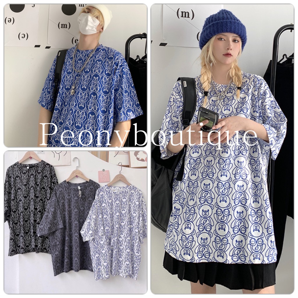 Áo Vân Gấu Form Rộng PEONYB Unisex [FREESHIP] 🌸 Thun tay lỡ dáng suông, phông teddy ĐEN | TRẮNG | XÁM nam nữ Ulzzang 🌸