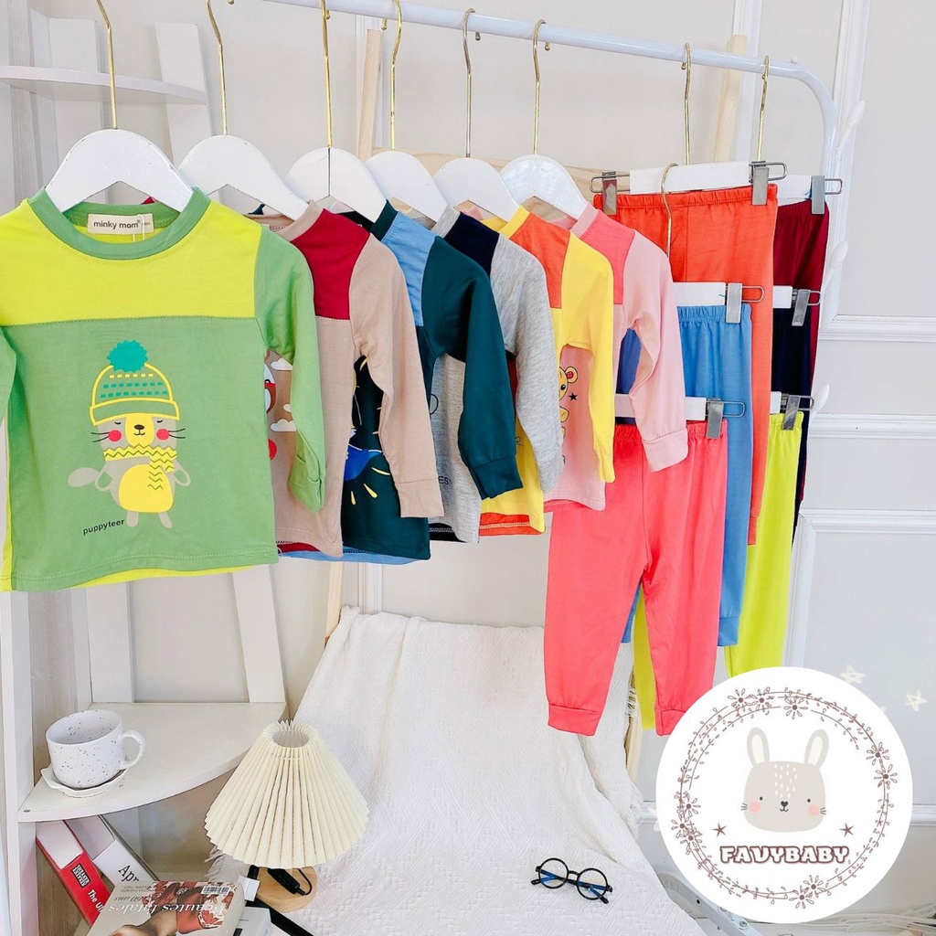 Bộ Dài Tay Bé Trai Bé Gái MINKY MOM Chính Hãng Đồ Bộ Dài Raplan Thun Lạnh Bãi Biển Cún Hero Mickey Bé 0-5 Tuổi-Favybaby