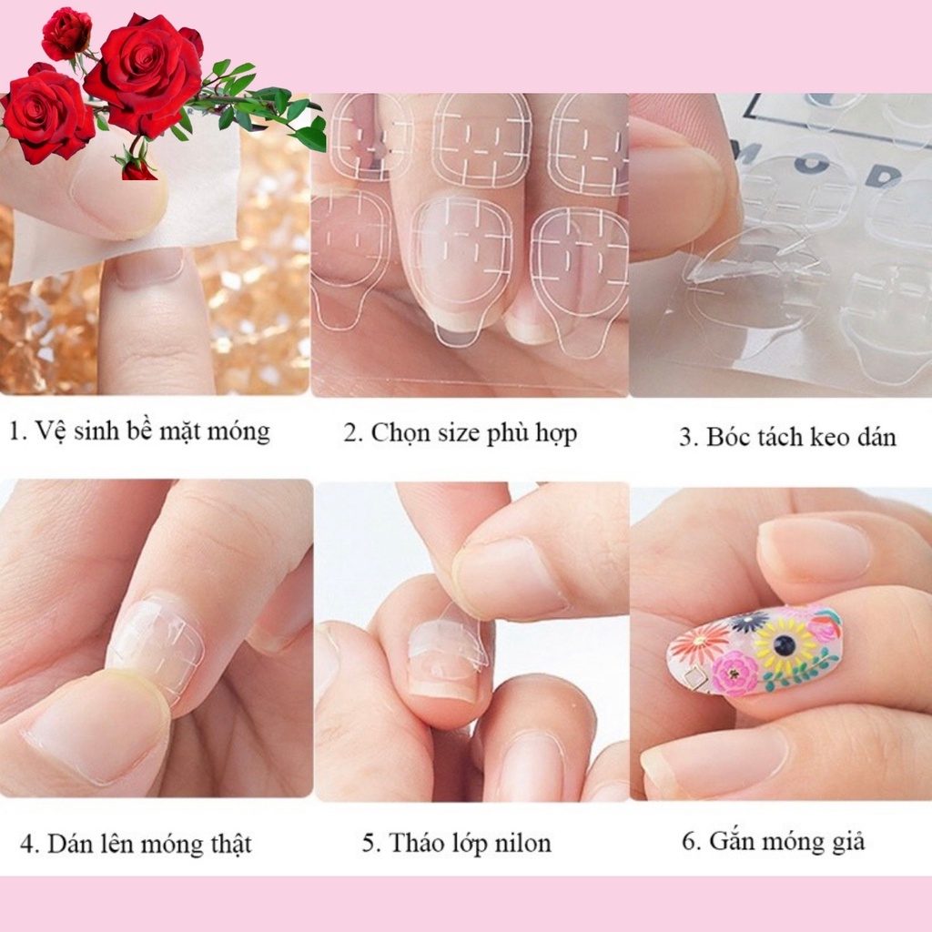Miếng keo dán móng giả nail box bằng silicon bộ 24 miếng