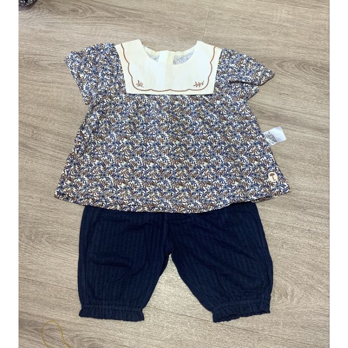 Set bộ bé gái hoạ tiết hoa lá bâu thủy thủ thêu iu