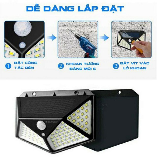 [100 mắt] Đèn LED NIKITO tự động năng lượng mặt trời, đèn LED siêu sáng cảm biến chuyển động, đèn LED vườn