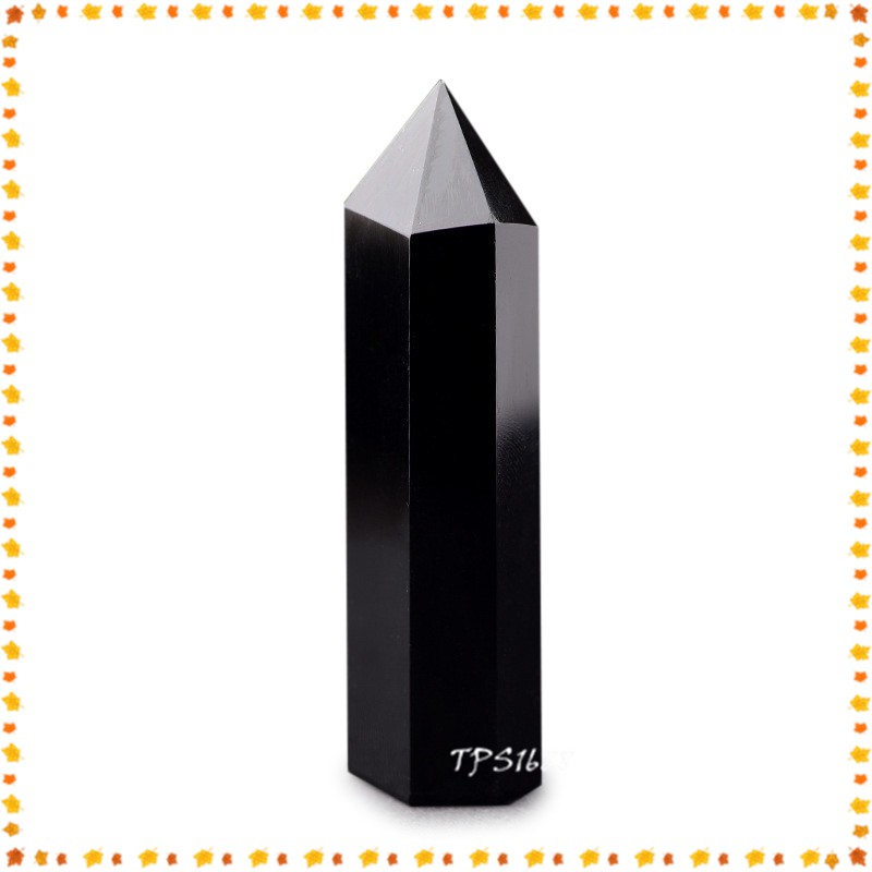 Đá thạch anh Obelisk đen obsidian tự nhiên dạng tháp lục giác nhọn