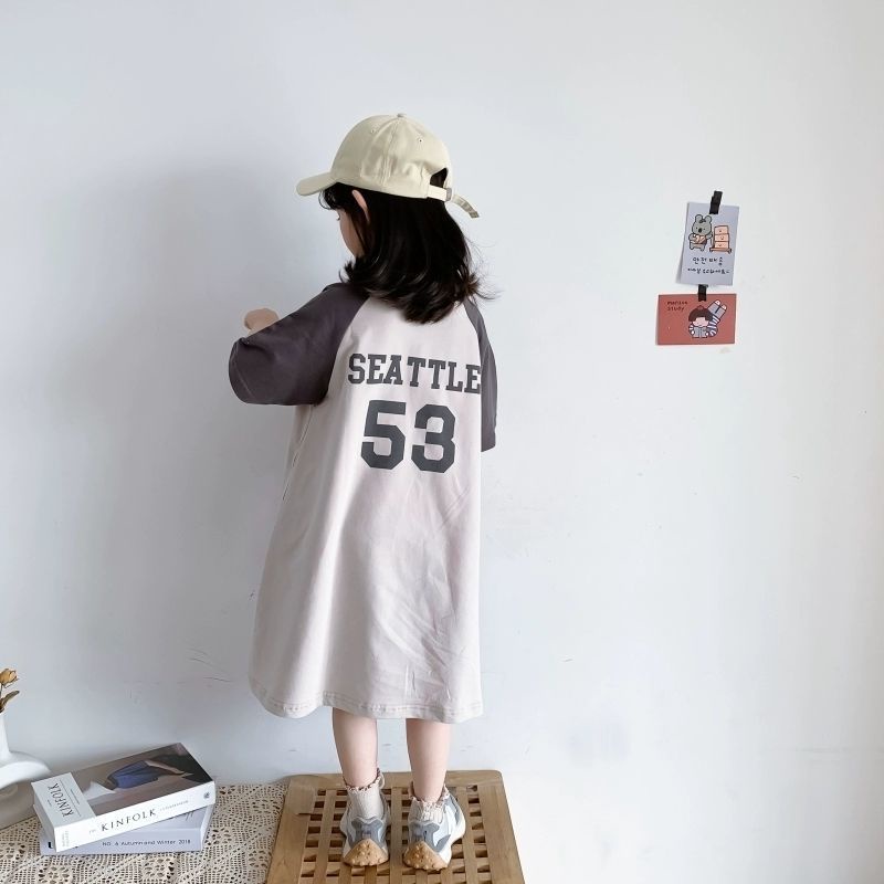 Đầm Thun Cotton Dáng Dài In Chữ Phong Cách Nhật Bản Thời Trang Mùa Hè Cho Bé Gái