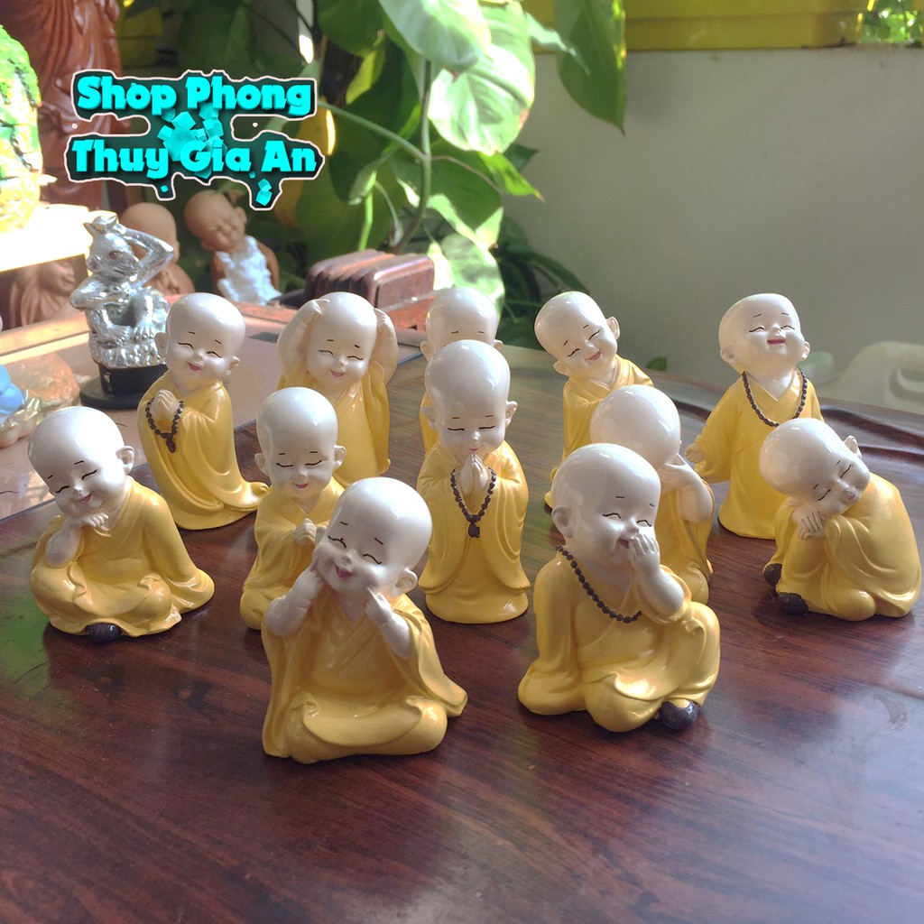 Bộ Tượng Chú Tiểu Phong Thủy, Hàng Thủ công tại Việt Nam Màu Vàng, Trang trí nội thất, bàn làm việc, bể cá