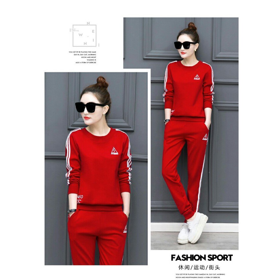 Bộ đồ thể thao thu đông quần dài họa tiết tam giác