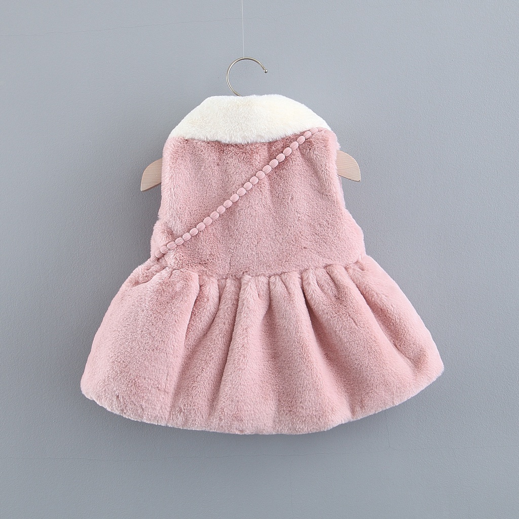 Áo gile lông dáng dài kèm túi ngôi sao dễ thương cho bé gái hàng Quảng Châu cao cấp