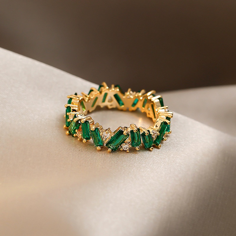 Mới Nhẫn Đính Hôn Đính Đá Zircon Màu Xanh Lá Cây AAA