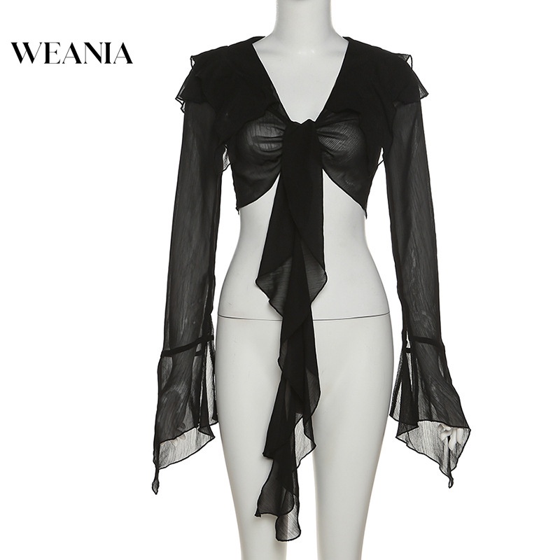 Áo Croptop Tay Dài Chất Chiffon Thiết Kế Quyến Rũ