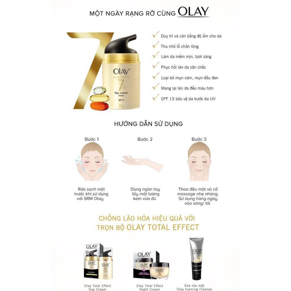 KEM DƯỠNG DA, CHỐNG LÃO HOÁ NGÀY & ĐÊM OLAY TOTAL EFFECTS MOISTUZUZER CREAM BUBDLE – 50ML