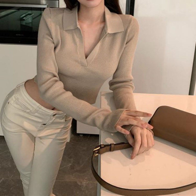 Áo Dệt Kim Tay Dài Dáng Ôm Thời Trang Thu Hè Thu 2022 Phong Cách Hàn Quốc Cổ Điển Dành Cho Nữ