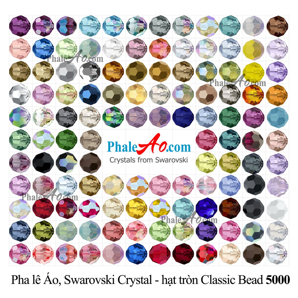 SWAROVSKI Pha lê Áo hạt tròn 4,6,8,10ly - 5000 classic bead 001AB Crystal Aurore Boreale, tặng dây xỏ - PhaleAo