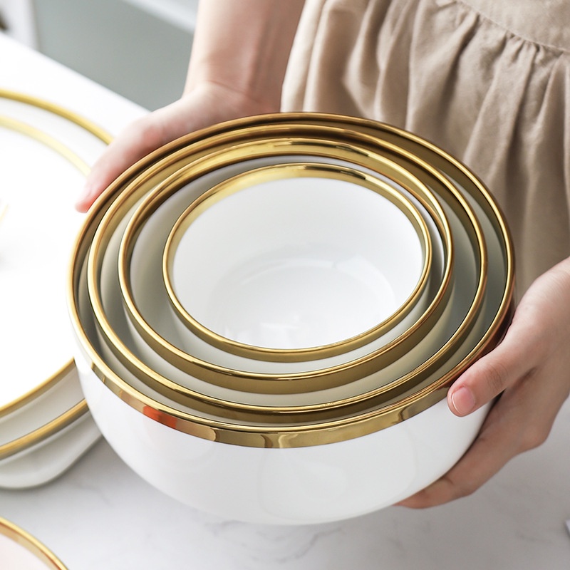 Bộ Bát Đĩa Trắng Viền Vàng Cao Cấp Phong Cách Sang Trọng Hiện Đại Quà Tân Gia Quà Sinh Nhật