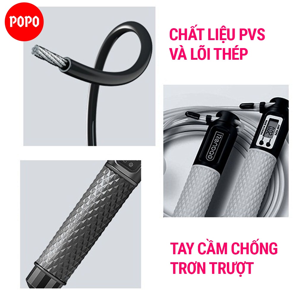 Dây nhảy đếm vòng SPORTY dây nhảy dây cao cấp, đếm số chính xác có thể điều chỉnh độ dài của dây tập yoga