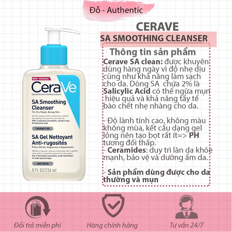 [ Bill Pháp] Sữa rửa mặt Cerave SA Smoothing Cleanser