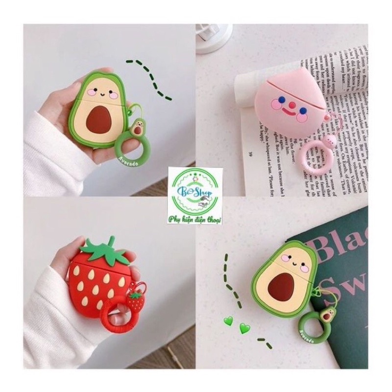 Vỏ ốp case bảo vệ bao đựng tai nghe không dây bluetooth airpod 1 2 3 Pro hình quả Bơ Avocado