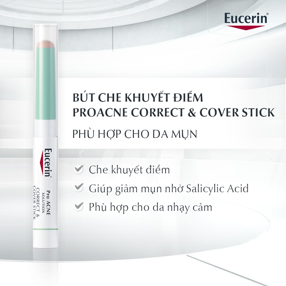 Bút Che Khuyết Điểm Eucerin  Pro Acne Correct &amp; Cover Stick 2g - Proacne Kem Che Giảm Mụn và Vết Thâm