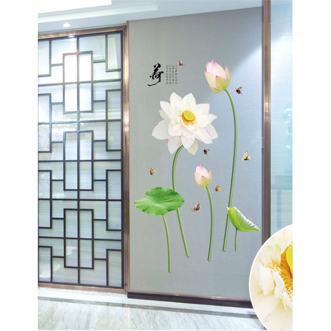 Decal trang trí Hoa Sen Trắng thanh nhã