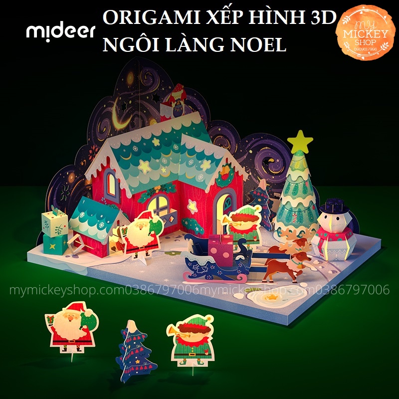 Bộ xếp hình thủ công 3D Origami Ngôi Làng Noel chính hãng Mideer - Christmas Cottage MD4180